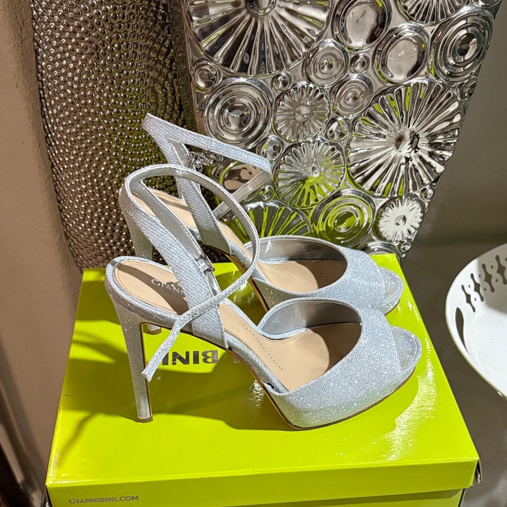 Gianni Bini Shimmering Silver Heels - Picture 2 of 5